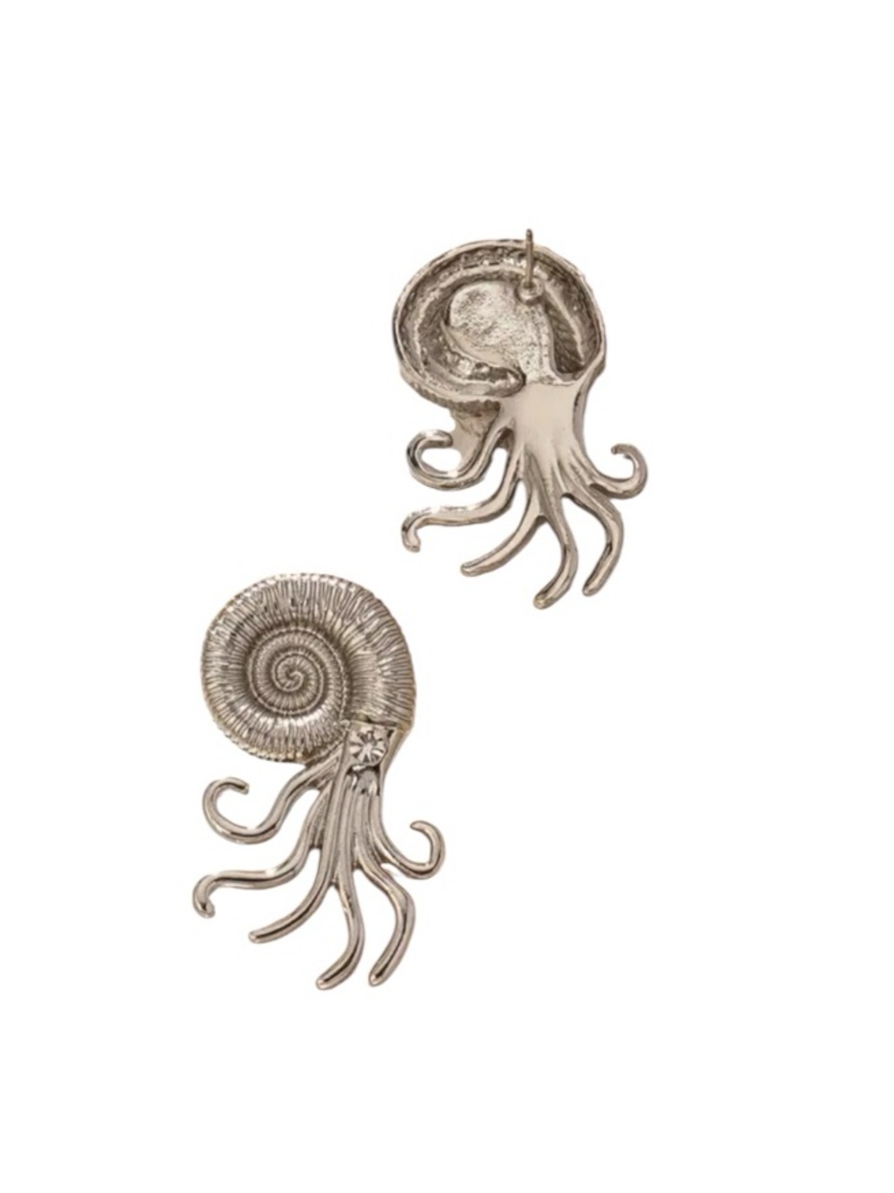 Silver Nautilus Stud Earrings - Picture 2 of 3